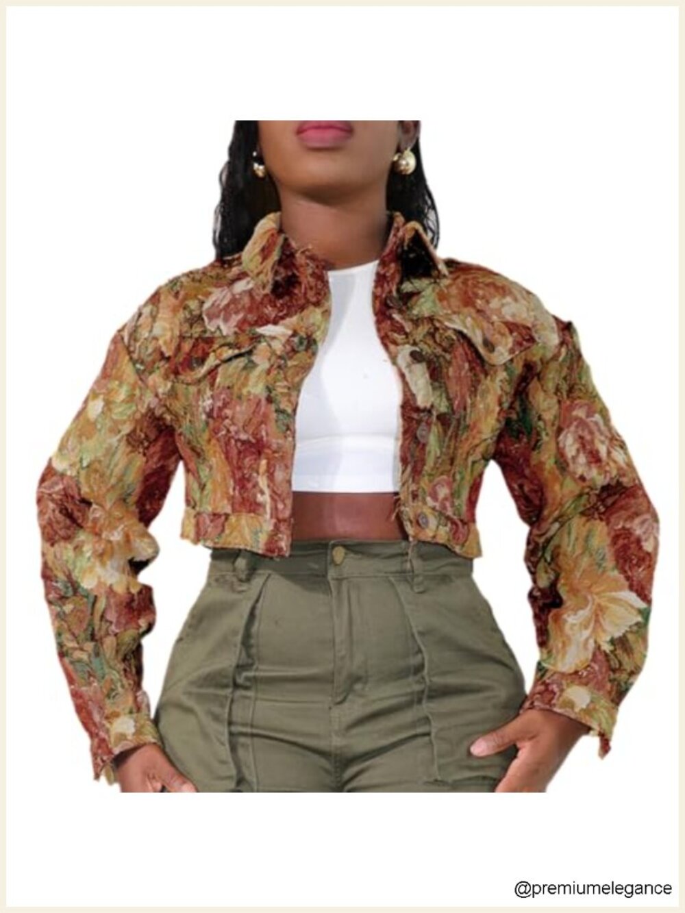 Cropped Bomber Jacket Women Y2K Jacquard Floral Short Jacket Trendy